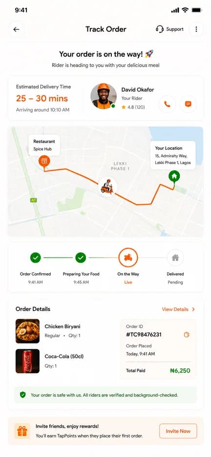 TapChow order tracking screen