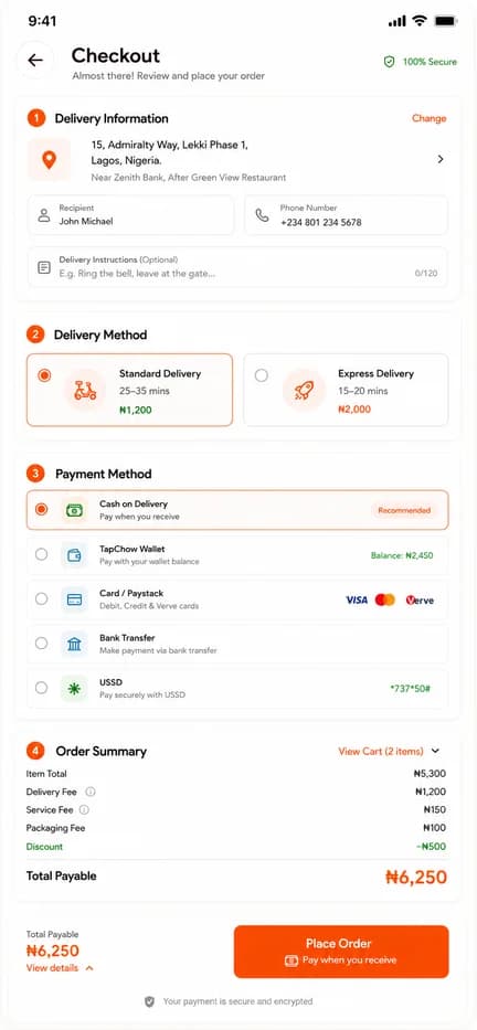TapChow restaurant and food ordering screen