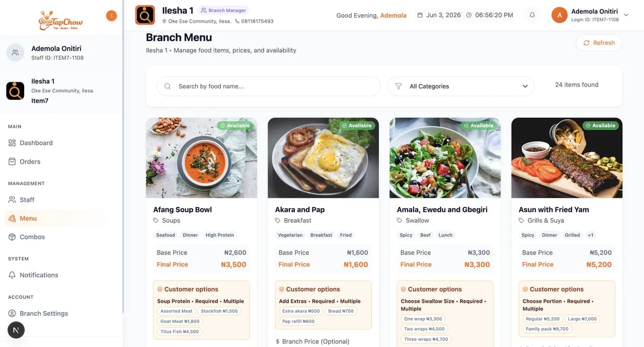 Menu management